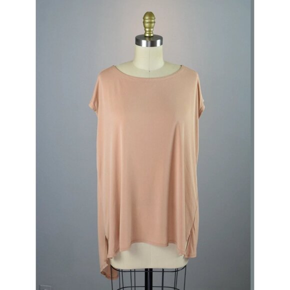 EILEEN FISHER 100% SILK NUDE TAN ASYMMETRICAL TOP - Picture 1 of 7